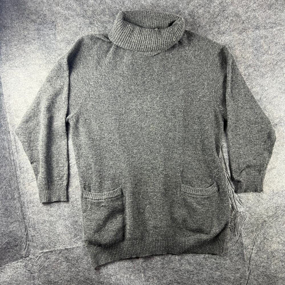 Gray 70% Lambswool 20% Angora‎ Rabbit Blend Sweater Long Sleeve Cowl Turtleneck